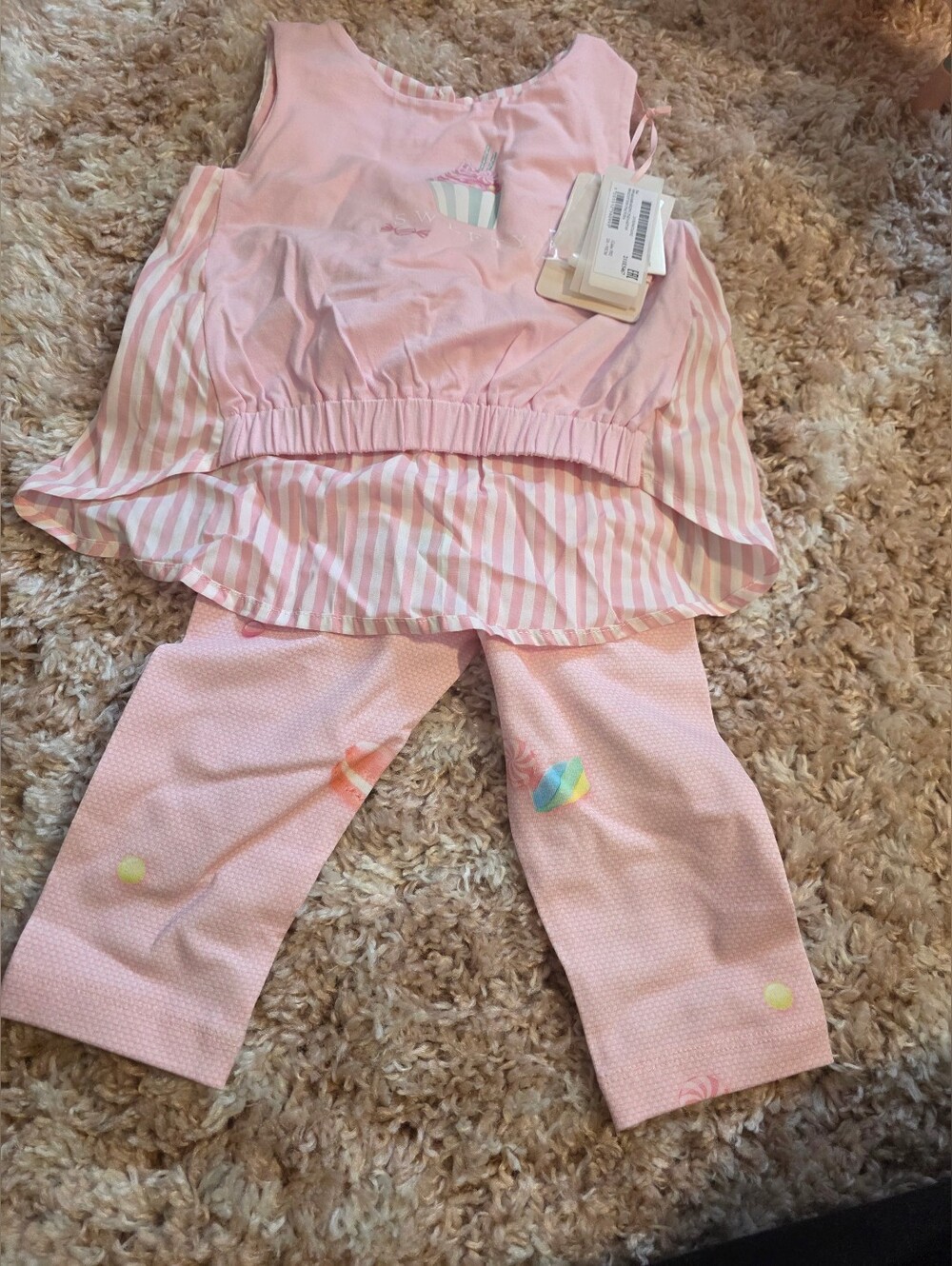 Girls Pink Cupcake Top & Printed Pants Set